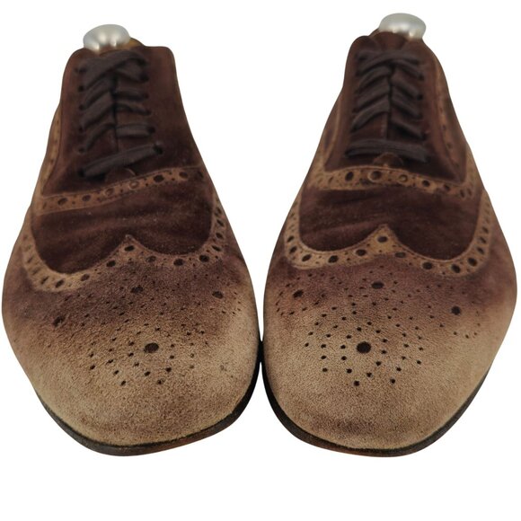 Gucci Italy Men size 7.5E Brown Suede Wingtip Derby Oxfords Designer Dress Shoes - Picture 8 of 14